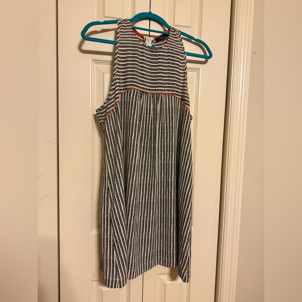 THML Black and white striped dress. Coral detail. Size L.